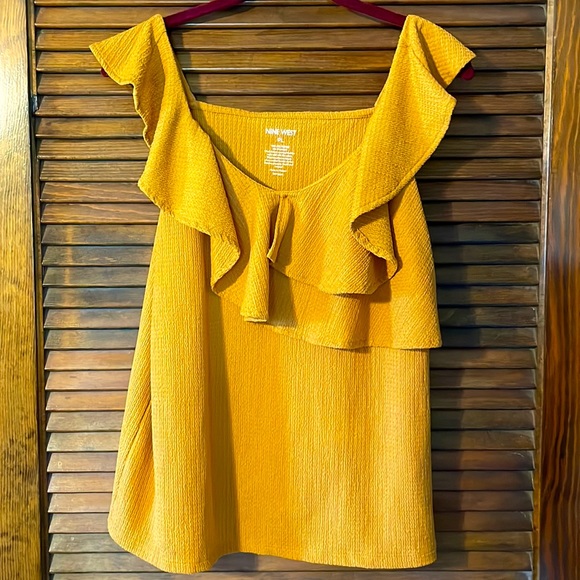 Nine West Deep Mustard Orange/Yellow Sleeveless Blouse - Picture 2 of 5